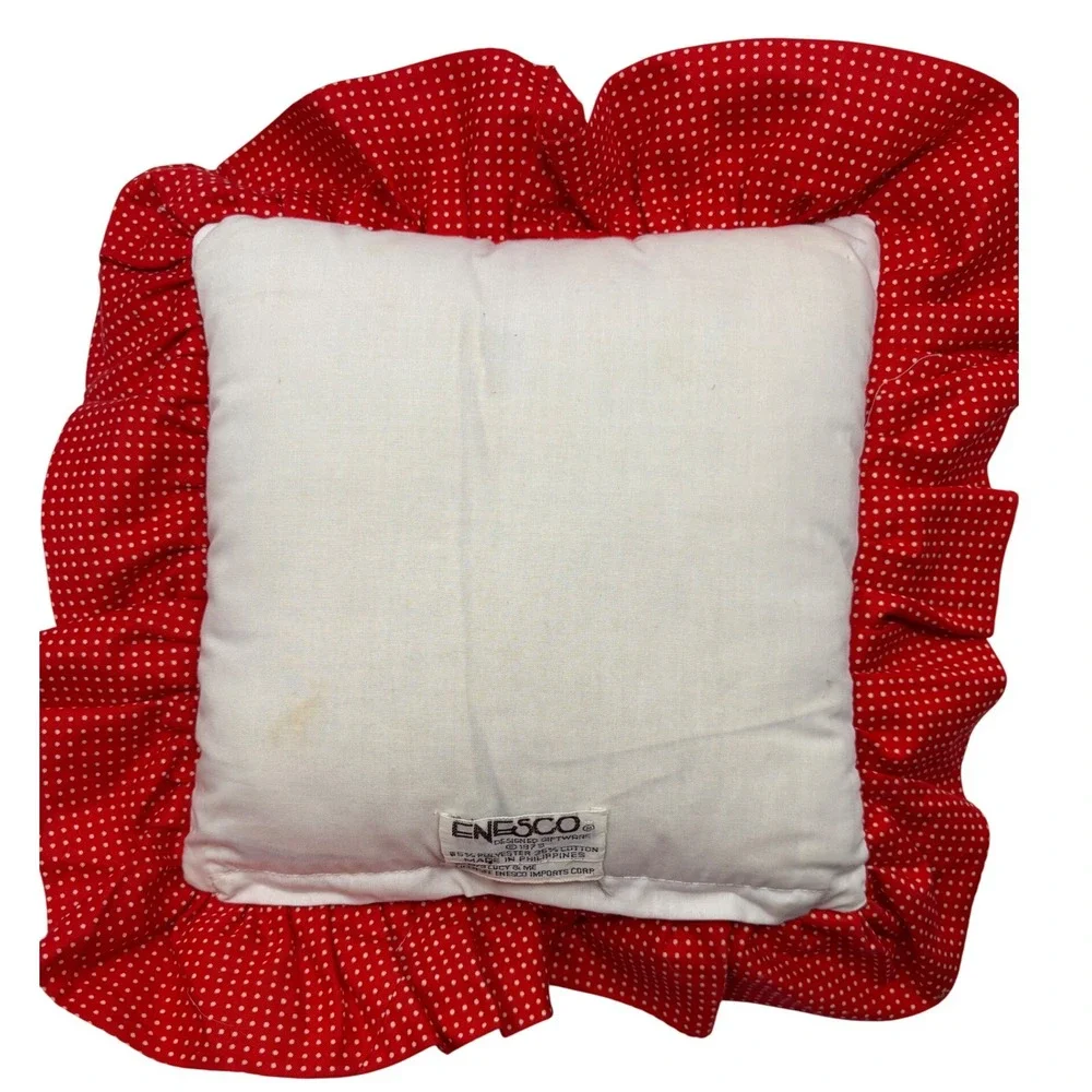 Vintage 1979 Enesco Lucy & Me Christmas Teddy Bear Ruffle Pillow Polka Dot Red